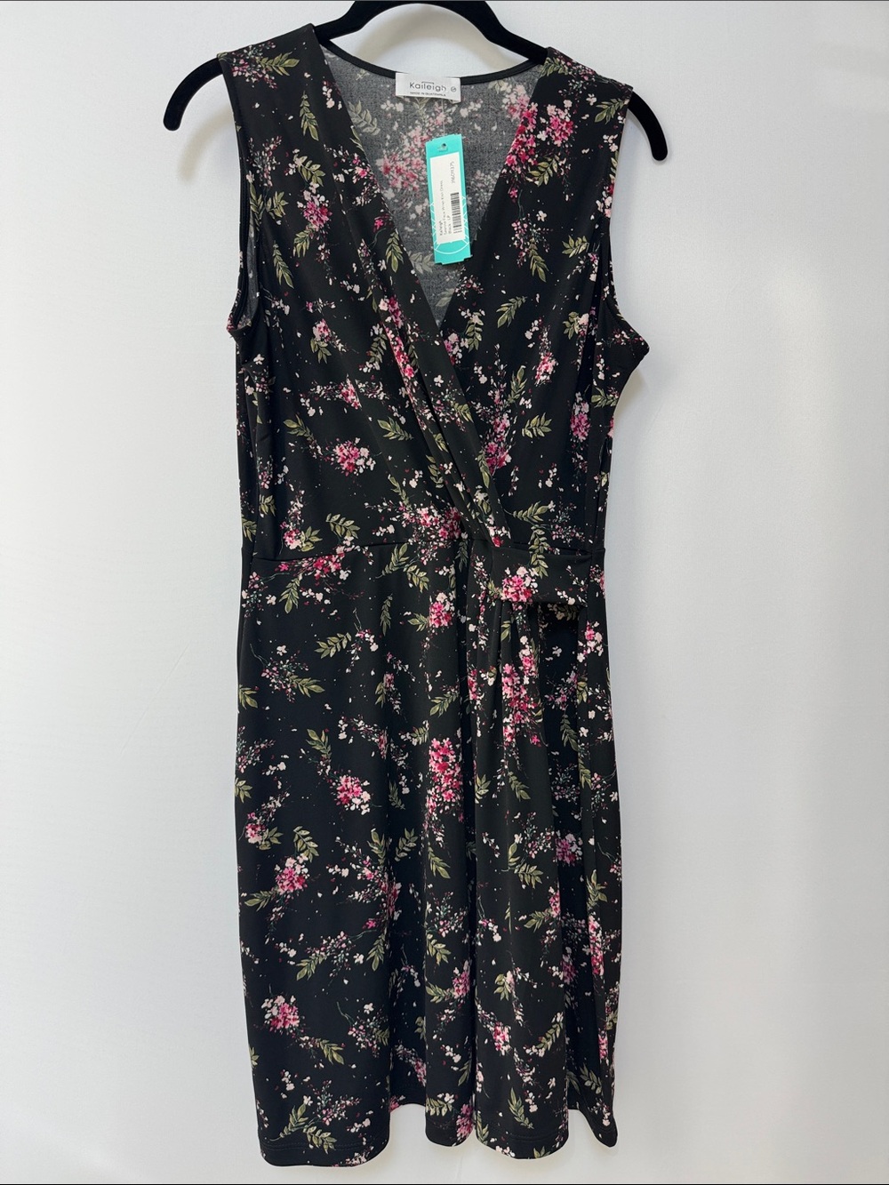 Kaileigh Seanna Faux Wrap Knit Black Floral Dress